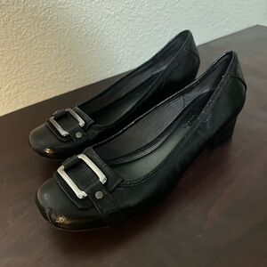 Elegant Black Buckle kitten heels